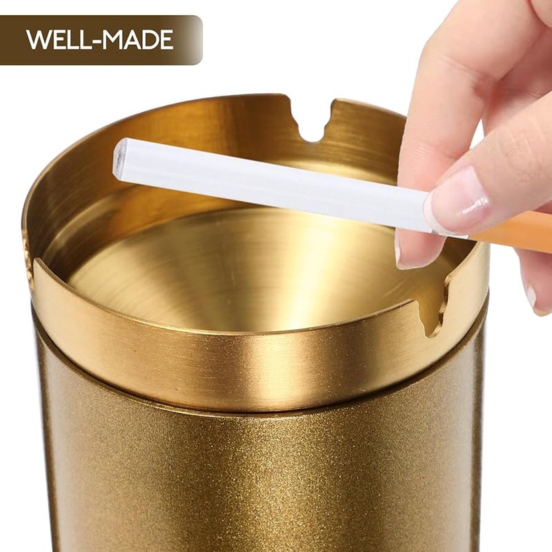 منفضة سجائر من الفولاذ المقاوم للصدأ الذهبي مع غطاء مقاوم للرياح للمنزل والمكتب وغرفة المعيشة والغرفة - Image 3